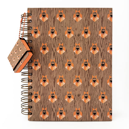 Libreta Francesa Espiral Pasta Dura con Hojas Gruesas Decorada con Leones + Charm de Notas Adhesivas