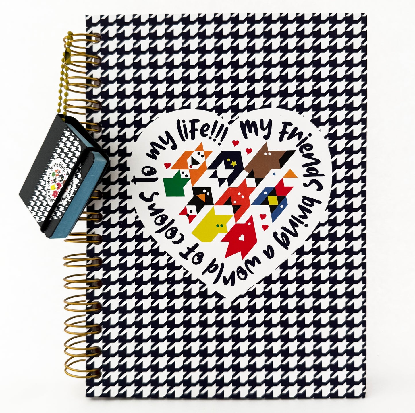 Libreta Francesa Espiral Pasta Dura con Hojas Gruesas Decorada World of Colors + Charm de Notas Adhesivas