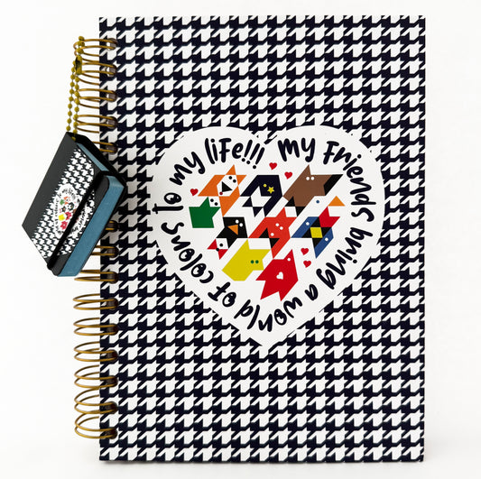 Libreta Francesa Espiral Pasta Dura con Hojas Gruesas Decorada World of Colors + Charm de Notas Adhesivas