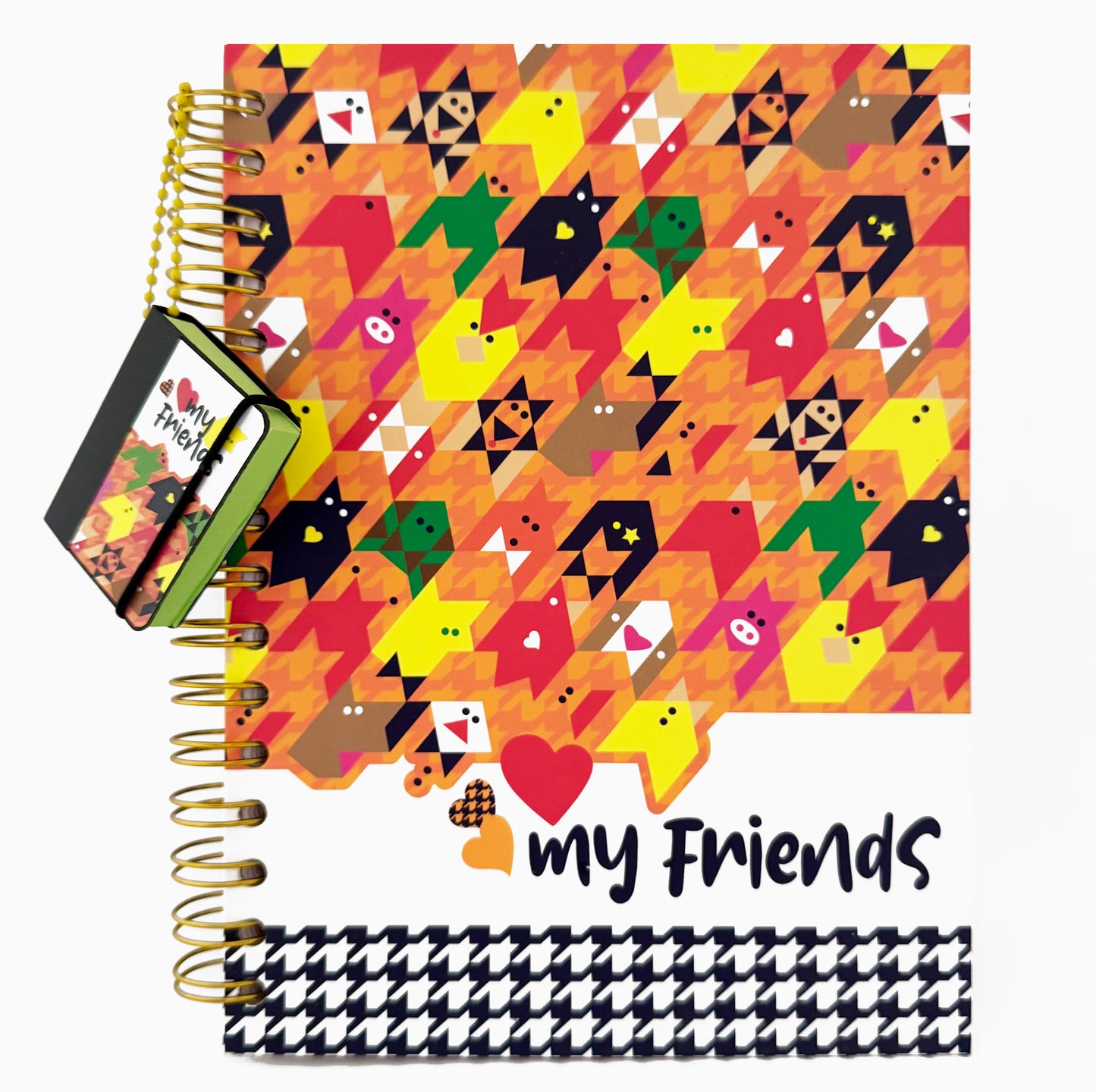 Libreta Francesa Espiral Pasta Dura con Hojas Gruesas Decorada My Friends + Charm de Notas Adhesivas