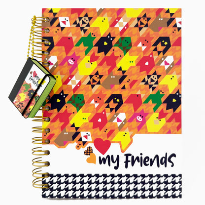 Libreta Francesa Espiral Pasta Dura con Hojas Gruesas Decorada My Friends + Charm de Notas Adhesivas