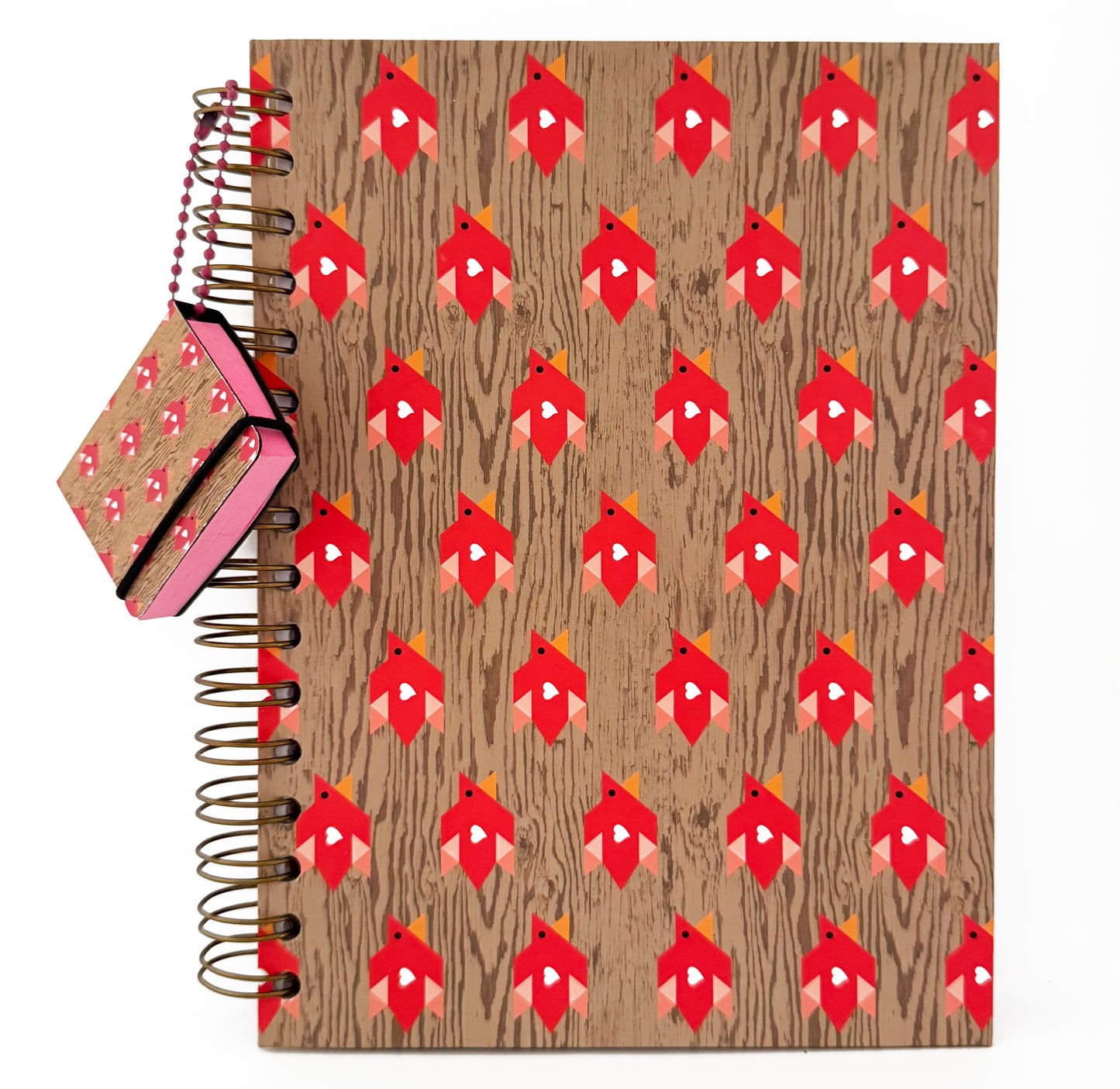 Libreta Francesa Espiral Pasta Dura con Hojas Gruesas Decorada con Pájaros + Charm de Notas Adhesivas