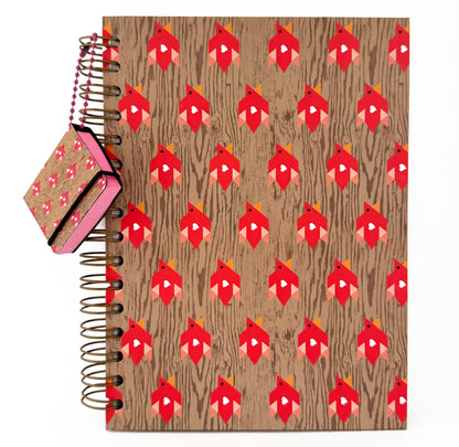 Libreta Francesa Espiral Pasta Dura con Hojas Gruesas Decorada con Pájaros + Charm de Notas Adhesivas
