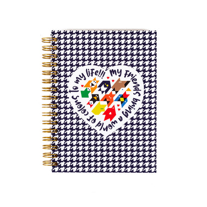 Libreta Francesa Espiral Pasta Dura con Hojas Gruesas Decorada World of Colors + Charm de Notas Adhesivas